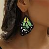 Bohemian Style Green Butterfly Wing Glass Bead Handmade Dangle Earrings LW2379-3