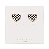 Black and White Checkerboard Heart Stud Earrings EJEW-Z013-01LG-3