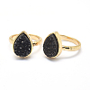 Electroplate Natural Druzy Quartz Crystal Finger Rings RJEW-I055-G-RS-2