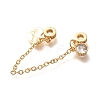 Brass Clear Cubic Zirconia European Safety Chains wtih Heart Charms KK-C085-15G-2