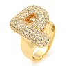 Brass Micro Pave Clear Cubic Zirconia Letter Open Cuff Ring for Women RJEW-M173-01G-P-1