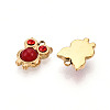 Natural Red Jasper and Ruby Rhinestone Owl Charms STAS-T064-66G-2