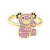 Bear Cubic Zirconia Open Cuff Ring RJEW-F145-01G-2