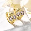 Flower Brass Micro Pave Cubic Zirconia Hoop Earrings EJEW-C126-13G-02-1