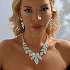 Leaf Brass Crystal Rhinestone Pendant Necklaces & Stud Dangle Earrings Sets FS-WG7504E-01-2