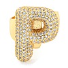 Brass Micro Pave Clear Cubic Zirconia Letter Open Cuff Ring for Women RJEW-M173-01G-P-2