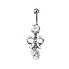 Alloy Pave Cubic Zirconia Bowknot Curved Barbell Dangle Belly Rings FS-WG3E776-04-1-1