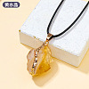 Electroplated Raw Natural Citrine Neggets Pendant Black Wax Cord Necklaces FS-WG48460-11-1