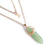 Natural Green Aventurine Double Terminated Pointed Bullet & Moon Alloy Pendant Double Layer Necklaces for Women WGAD714-03-1