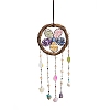 Copper Wire Wrapped Flower Natural & Synthetic Mixed Stone Chips Suncatchers HJEW-F027-05-1