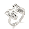 Non-Tarnish 304 Stainless Steel Butterfly Open Cuff Ring for Women RJEW-A043-21P-1