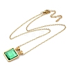 Square 304 Stainless Steel Green Glass Pendant Necklaces NJEW-L157-07G-4