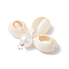 Natural Cowrie Shell & ABS Plastic Imitation Pearl Round Pendants PALLOY-JF03786-4