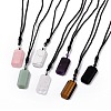 Adjustable Natural Mixed Gemstone Rectangle Pendant Necklace with Nylon Cord for Women NJEW-L171-03-1