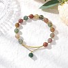 3Pcs Natural Indian Agate & Citrine & Aquamarine & Rose Quartz & Amethyst Round Beaded Bracelets BJEW-JB11925-4