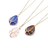 Natural Gemstone Teardrop with Tree Pendant Necklaces NJEW-JN03869-1