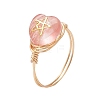 Brass & Cherry Quartz Rose Quartz Natural Red Rainbow Jasper Finger Rings for Women RJEW-JR00872-6