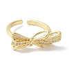 Bowknot Brass Micro Pave Clear Cubic Zirconia Open Cuff Rings for Women RJEW-C098-20G-2