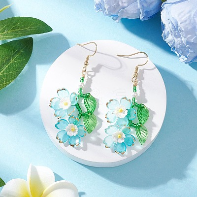 Acrylic Flower Dangle Earrings EJEW-MZ00588-1