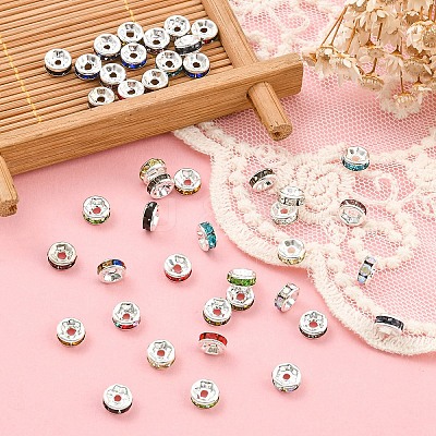 60Pcs 15 Colors Brass Rhinestone Spacer Beads RB-YW0001-12-1