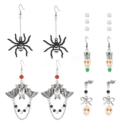 Hallowmas Alloy Enamel & Synthetic Turquoise Dangle & Stud Earring Sets EJEW-TA00709-1