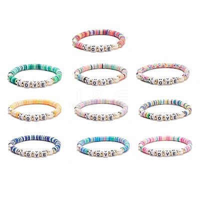 10Pcs 10 Color Handmade Polymer Clay Disc Surfer Stretch Bracelets Set BJEW-JB08873-1