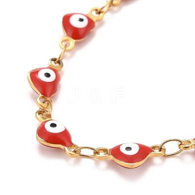 Enamel Heart with Evil Eye Link Chains Bracelet BJEW-P271-07G-01-1