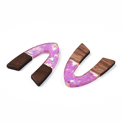 Transparent Resin & Walnut Wood Pendants RESI-N039-66A-1