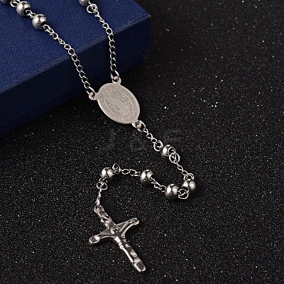 Non-Tarnish Crucifix Cross Stainless Steel Rosary Bead Necklaces NJEW-O096-27-1