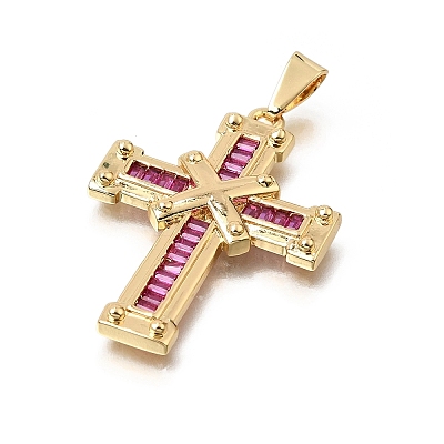 Brass Micro Pave Magenta Cubic Zirconia Pendants CU-CBA4BAF-03G-1