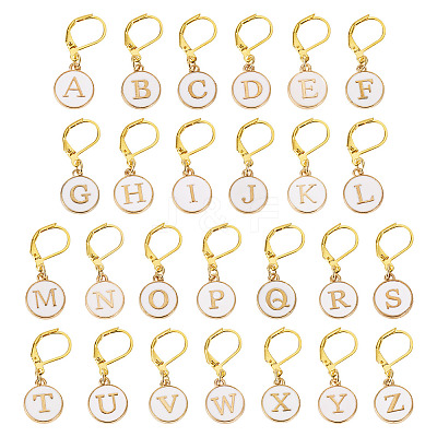 26Pcs Flat Round with Letter A~Z Alloy Enamel Pendant Locking Stitch Markers HJEW-TAC0089-1