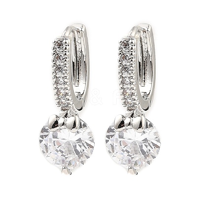 Brass with Cubic Zirconia Dangle Hoop Earrings EJEW-G362-06P-1