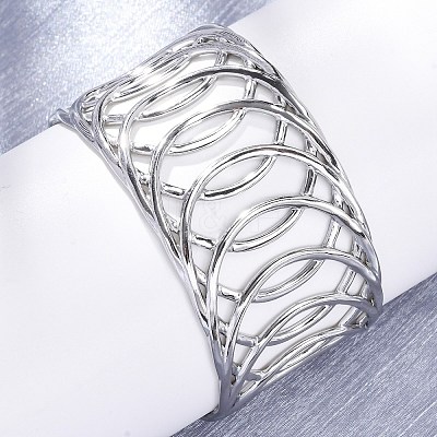 Europe and America Style 304 Stainless Steel Cuff Bangles for Women BJEW-D306-03P-1