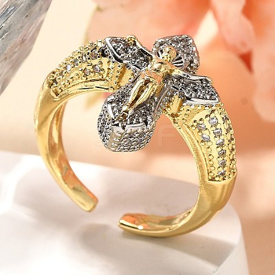 Brass Micro Pave Clear Cubic Zirconia Cuff Rings RJEW-U035-02GP-02-1