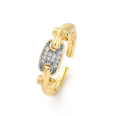 Brass Micro Pave Clear Cubic Zirconia Cuff Finger Rings for Women RJEW-C116-03G-1