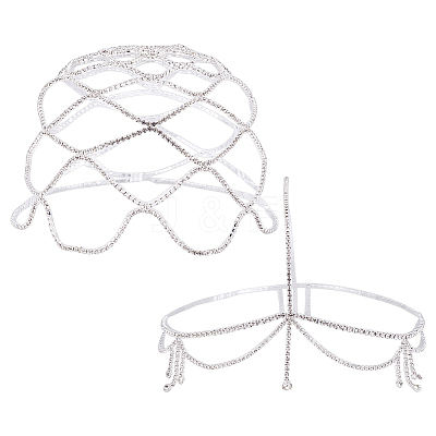2Pcs 2 Styles Alloy Rhinestone Mesh Headbands OHAR-NB0001-30-1