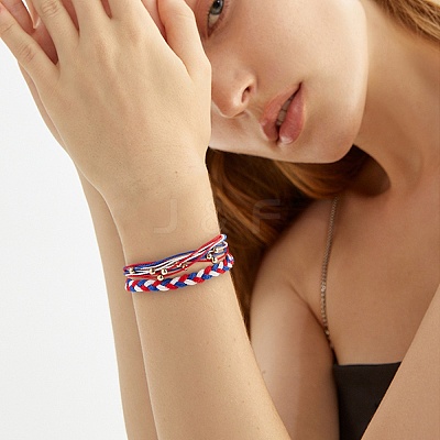 4Pcs 4 Style Flower & Anchor Braided Bead Bracelets Set BJEW-SW00040-1