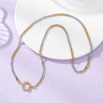 Two Tone 4MM 304 Stainless Steel Cuban Link Chain Necklaces with Spring Ring Clasps NJEW-JN05707-1