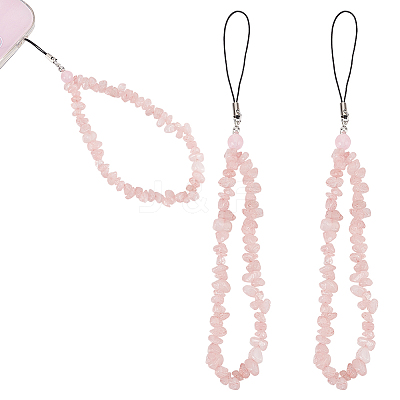 Natural Rose Quartz Chips Beaded Chain Mobile Straps FIND-WH0135-07D-1