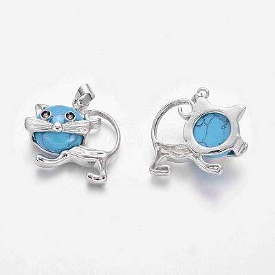 Synthetic Turquoise Kitten Pendants G-J386-C03-1