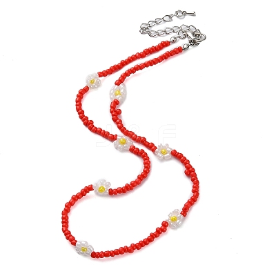 Glass Flower Beaded Necklace NJEW-Z029-03B-1