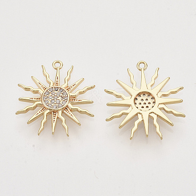 Brass Micro Pave Clear Cubic Zirconia Solar Eclipse Pendants X-ZIRC-T011-27G-NF-1-1