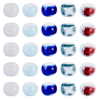 50Pcs 5 Colors Handmade Porcelain Beads PORC-TADJ0001-06A-1
