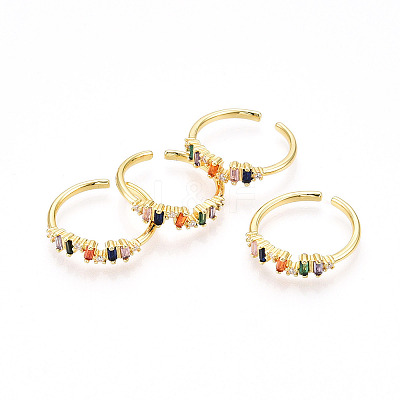 Brass Micro Pave Cubic Zirconia Cuff Rings for Women KK-T070-110-1