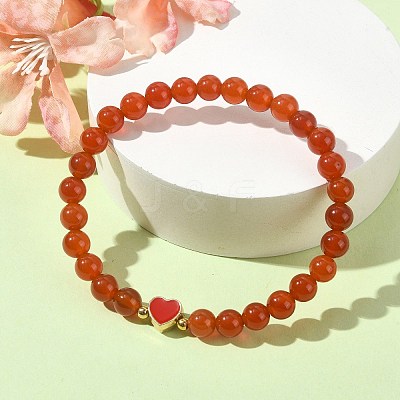 Natural Carnelian Round Beaded Stretch Bracelets BJEW-JB09881-05-1