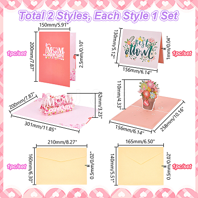 2 Sets 2 Styles Mother's Day 3D Pop Up Paper Greeting Card for Birthday Day AJEW-GA0006-97-1