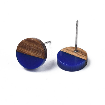 Opaque Resin & Walnut Wood Stud Earrings EJEW-N017-008-B06-1