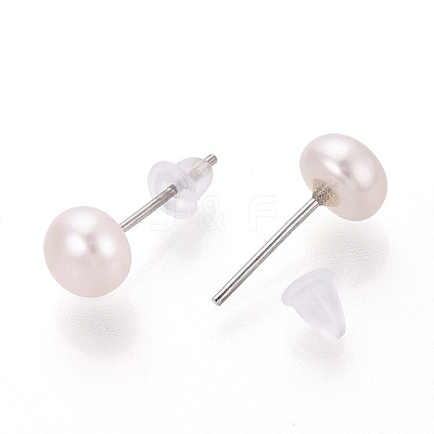 Natural Pearl Stud Earrings EJEW-R133-06A-1