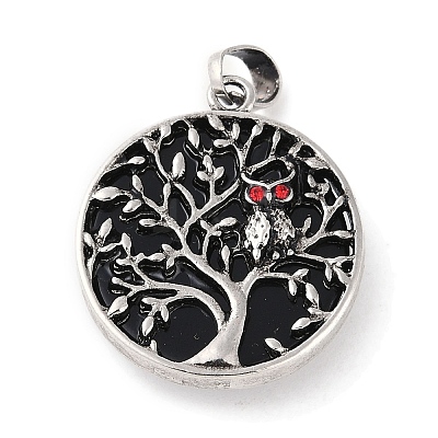 Natural Obsidian Tree of Life with Owl Pendants G-L524-15AS-10-1