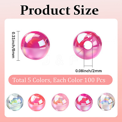 5 Colors Transparent Acrylic Beads MACR-PA0001-03B-02-1